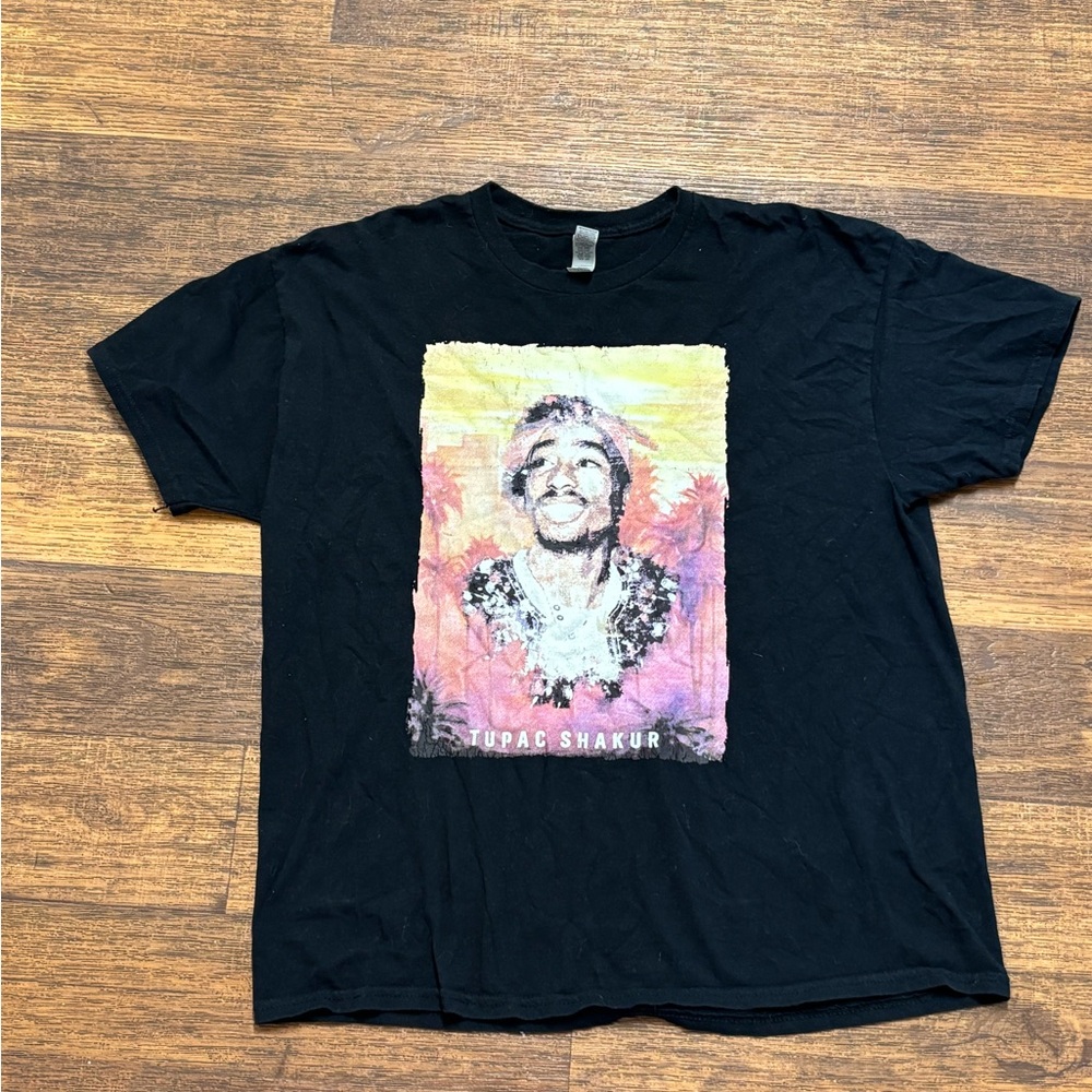 Gildan Black Short-Sleeve Tee with Multicolor Tupac Portrait